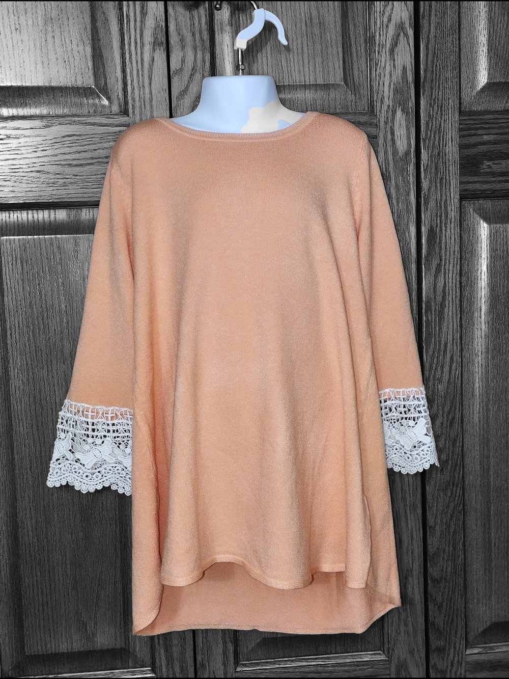 #178 Girls Peach Lace-Trim Tunic Top